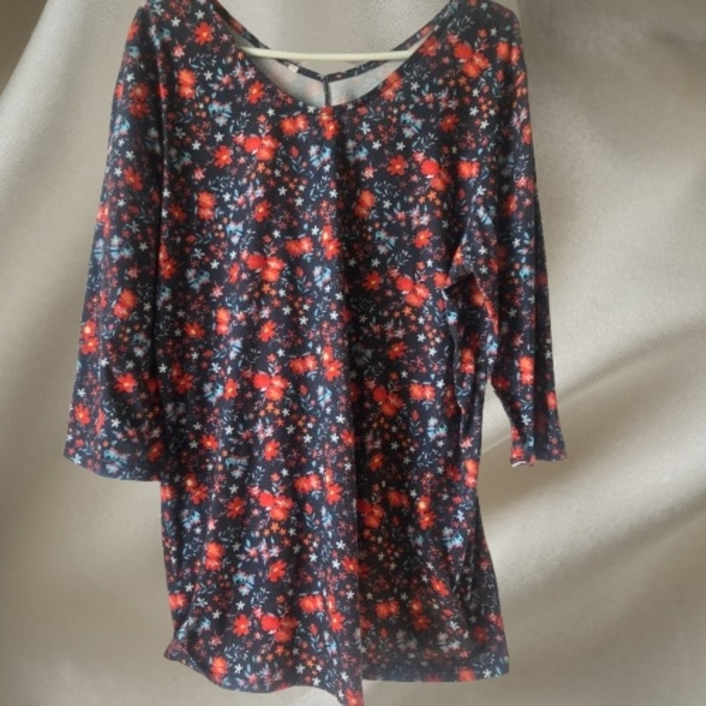 Floral Print Dress with Red and Blue Accents